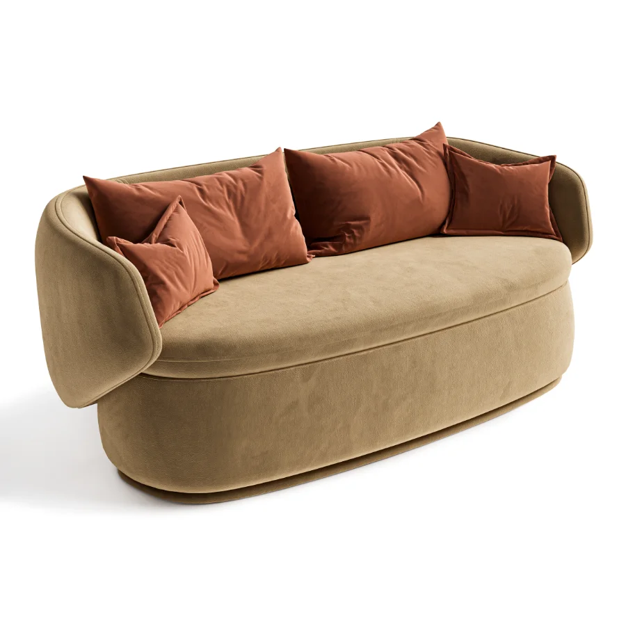 Modern Organic Curved Sofa with Velvet Pillows Image 3