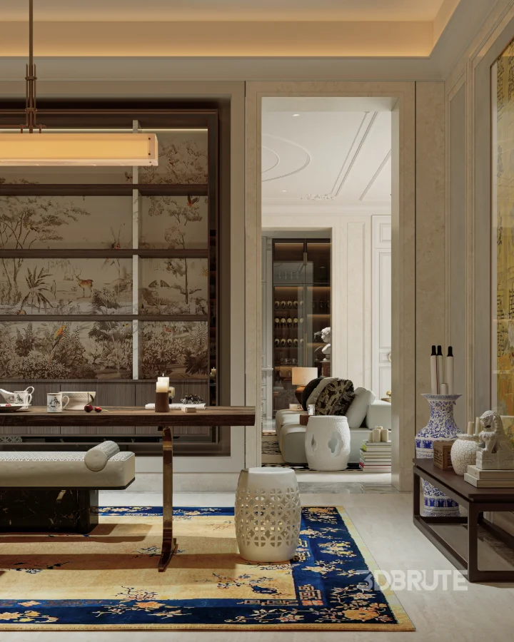 Luxury villa living room and work room Image 7