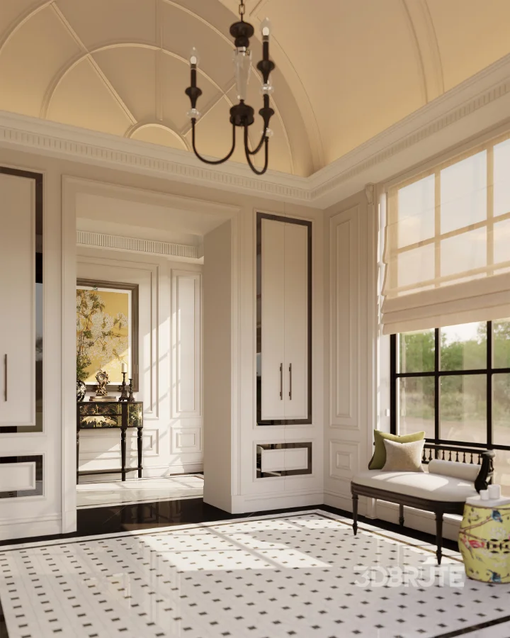 Luxury villa living room and dining room hallway Image 9