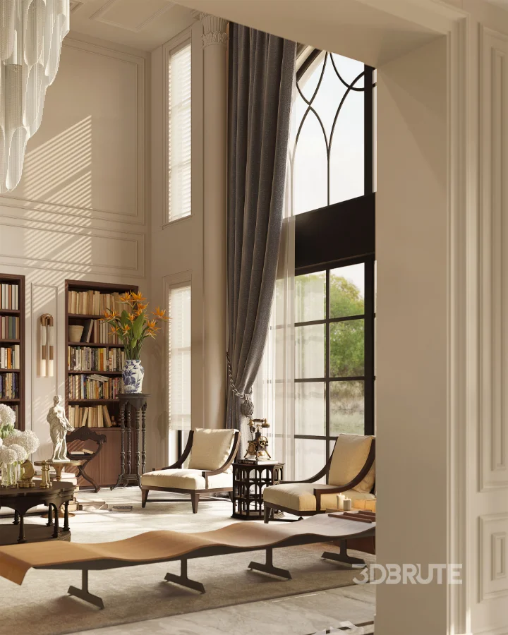 Luxury villa living room and dining room hallway Image 8