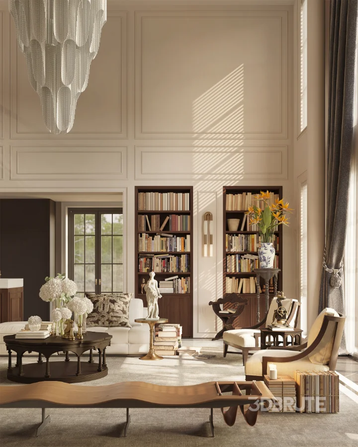 Luxury villa living room and dining room hallway Image 15