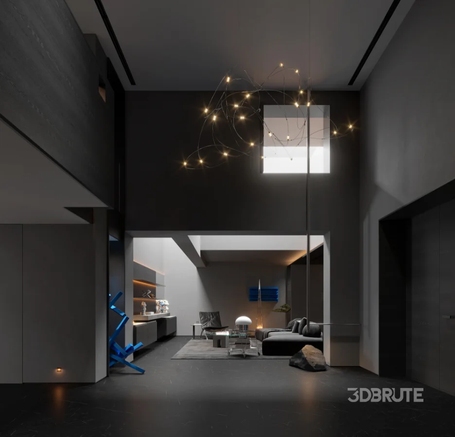 Modern Dark Villa Living Room Image 7