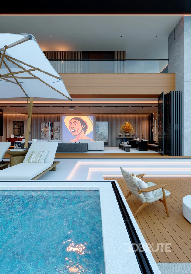 Modern scenic open balcony living room dining room Image 1