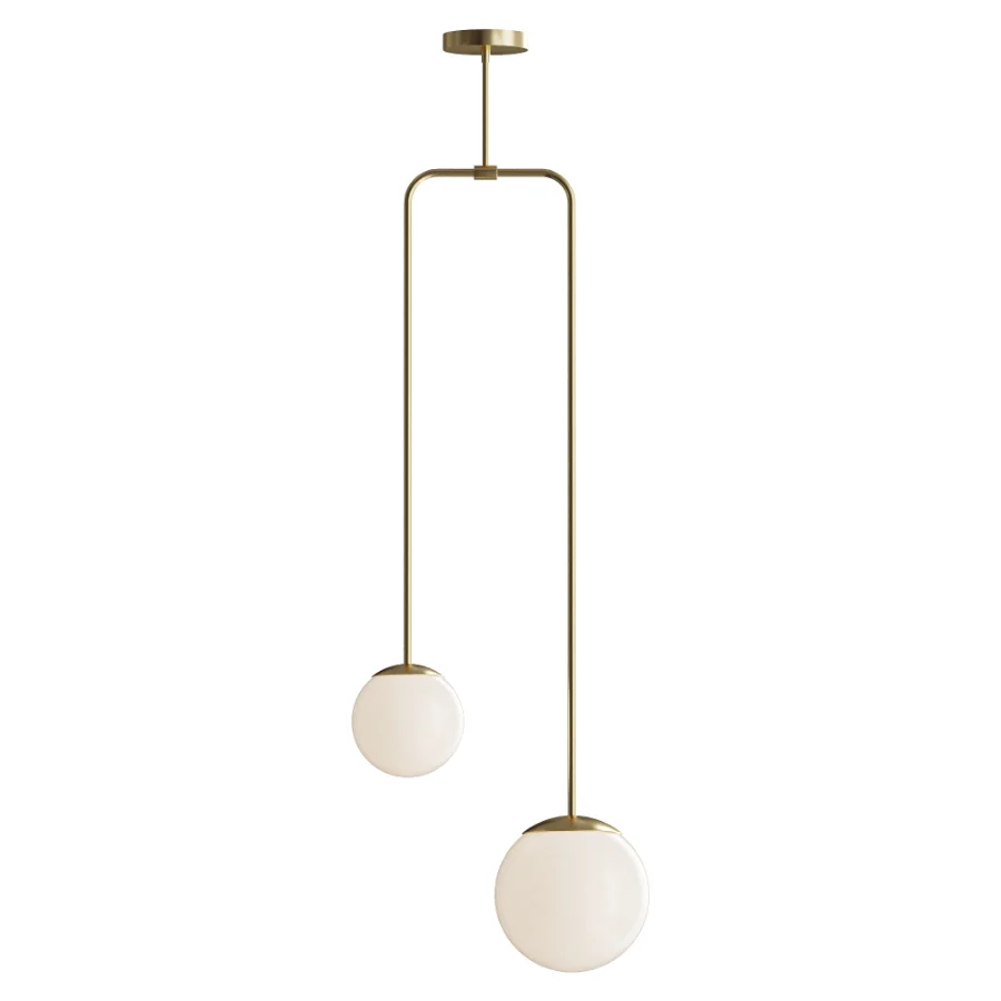 Modern brass chandelier with two shades Image 2