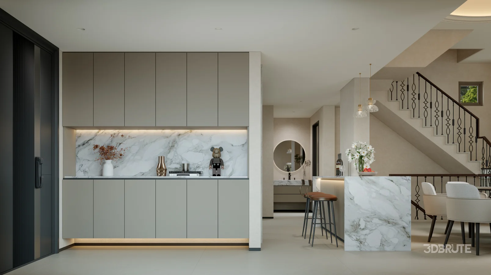 Eclectic villa living room and dining room interior Image 2