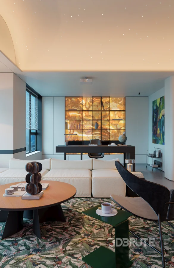 Modern living room and dining room interior scene Image 4