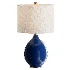 Blue Ceramic Table Lamp Drum Shade - Thumbnail 1