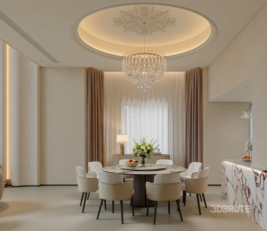 Eclectic villa living room and dining room interior Image 3