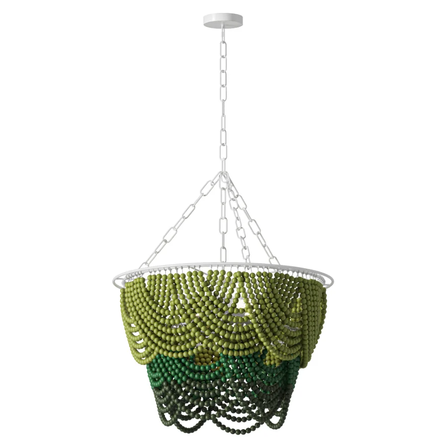 Etsy Green Beaded Wood Pendant Chandelier Image 2