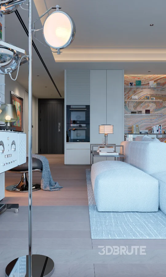 Modern living room and dining room interior scene Image 2