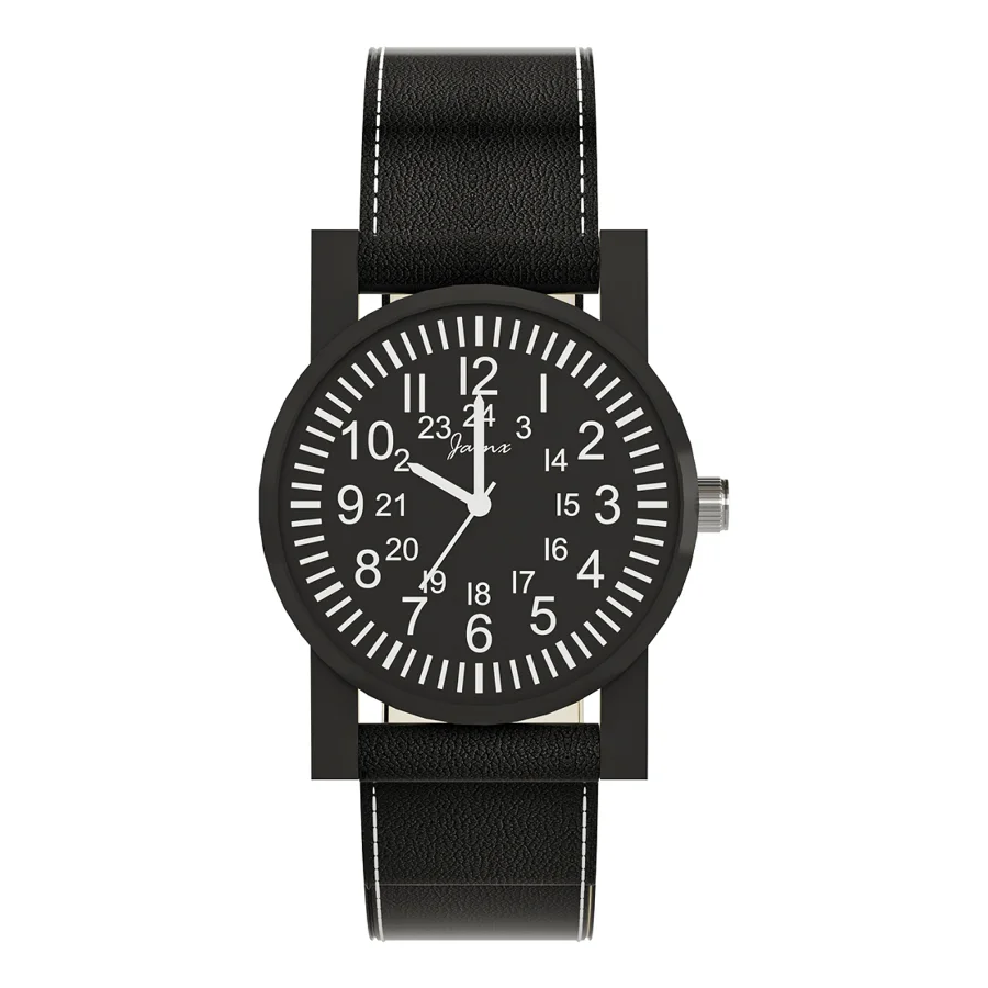 Jainx Men’S Black Dial Leather Strap Analog Watch Image 1