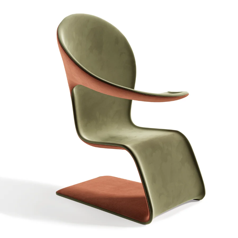 Modern Sculptural Armchair with Soft Fabric Upholstery Image 2