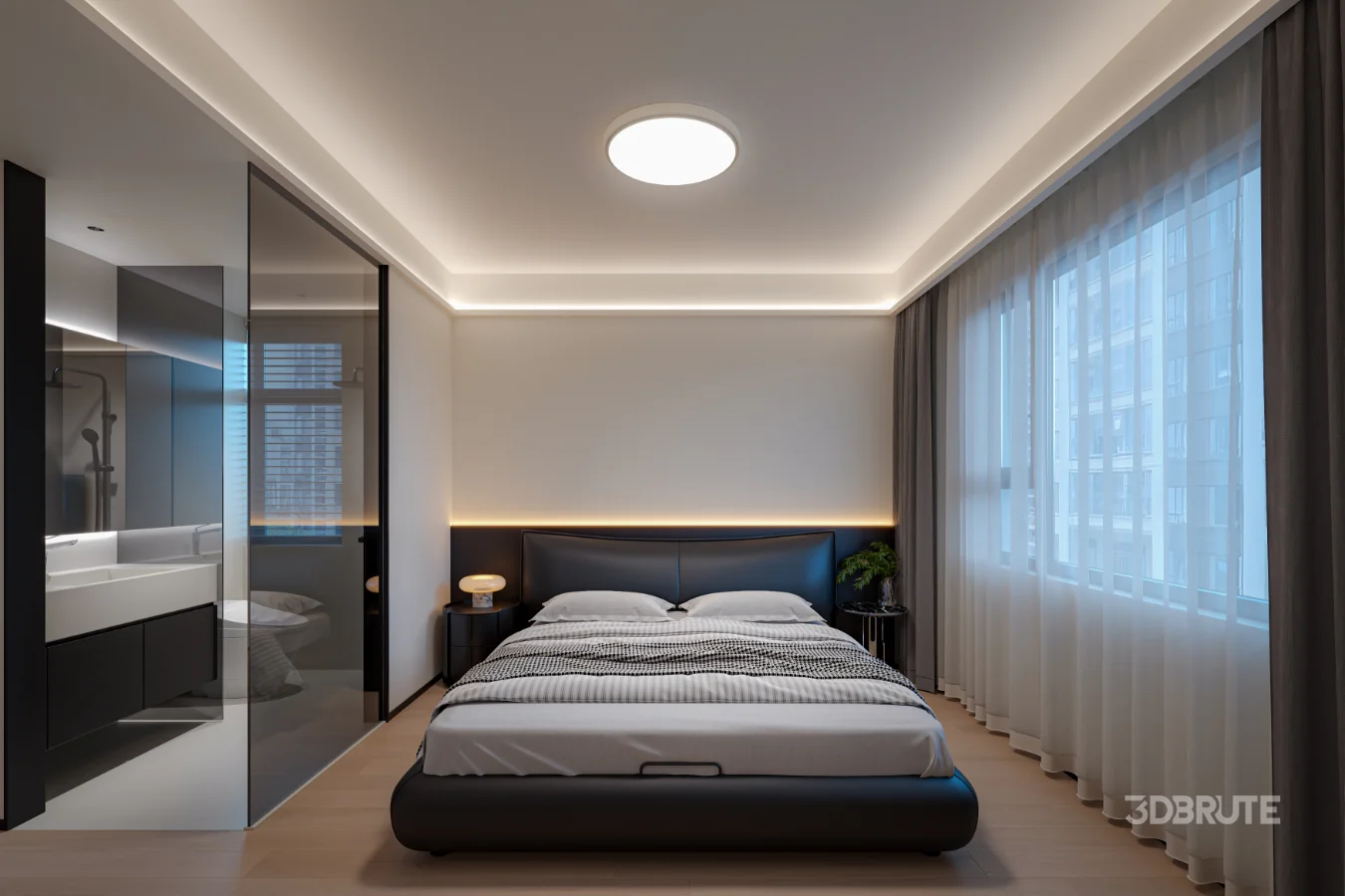 Modern bedroom and bathroom dressing room Image 1