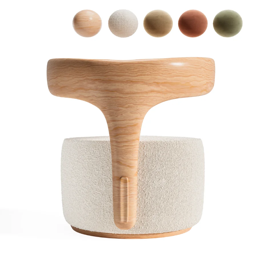 Modern Designer Wooden Armchair with Fabric Seat Image 1