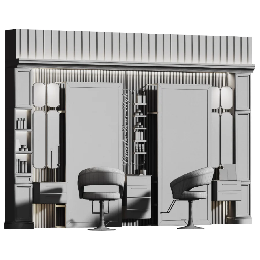 Beautysalon19 Modular BeautySalon Design for hairstyling areas, Decorative Entry glasses, to enhance the interior reflections and visual depth of your scene. you can change chairs and walls material colors by material diffuses to match your salon’s theme.wish you great renders! Image 4
