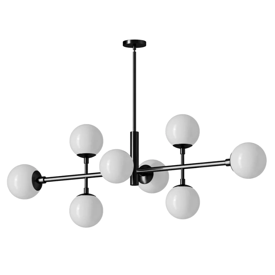 Black Frosted Glass Globe Linear Chandelier 8 Light Image 2