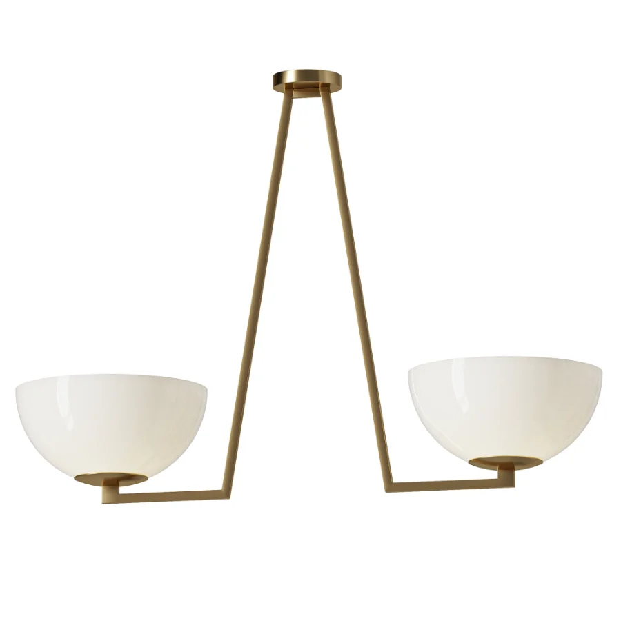 Jeanne 2 lights brass and white glass flush mount Image 1