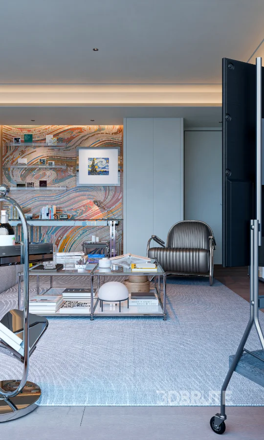 Modern living room and dining room interior scene Image 6