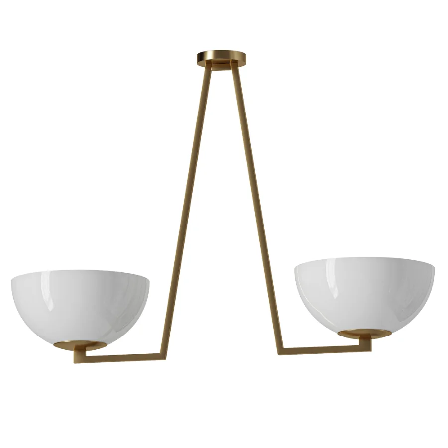 Jeanne 2 lights brass and white glass flush mount Image 2