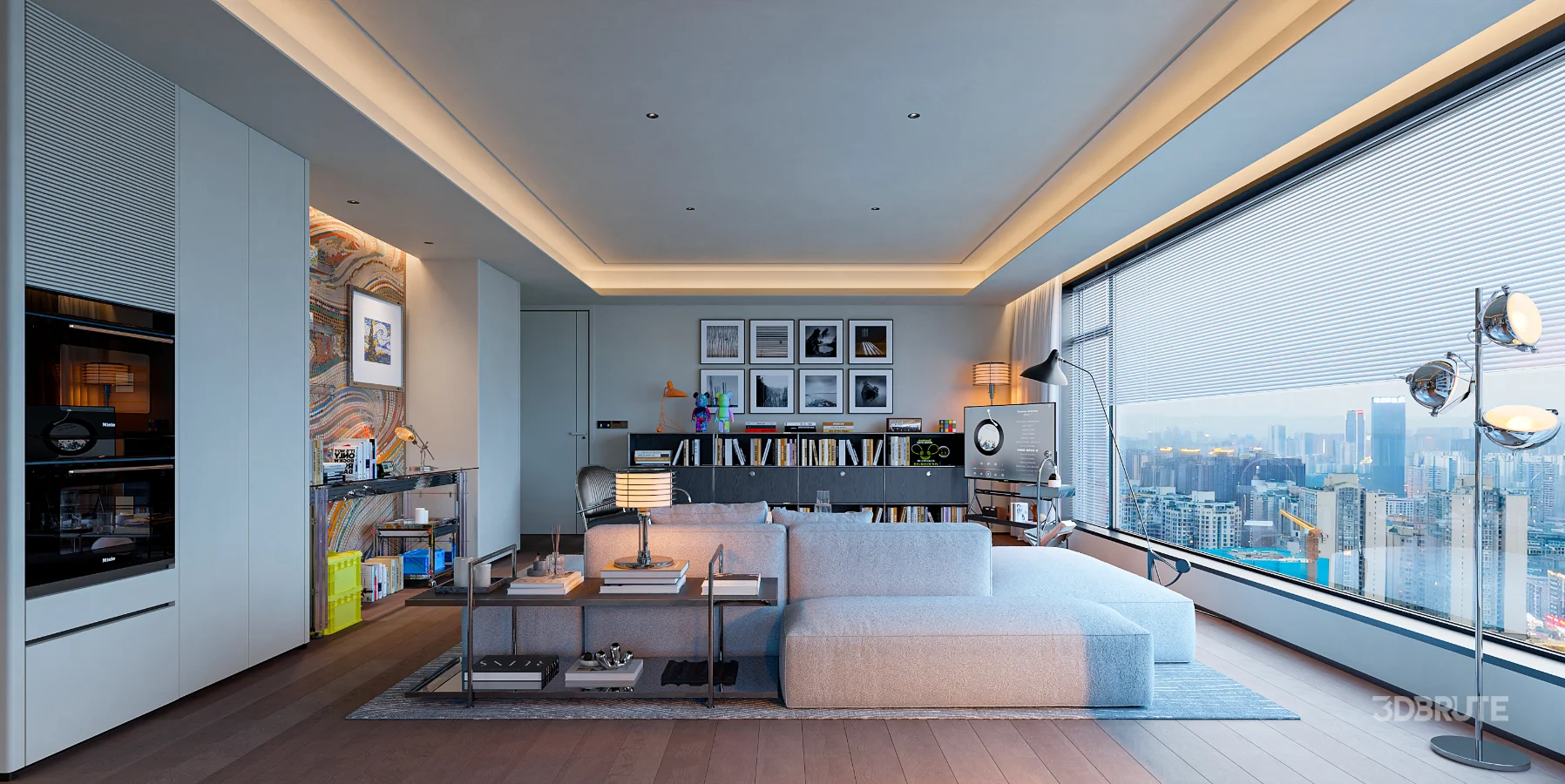Modern living room and dining room interior scene Image 5