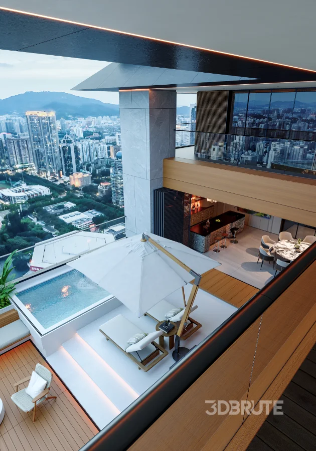 Modern scenic open balcony living room dining room Image 9