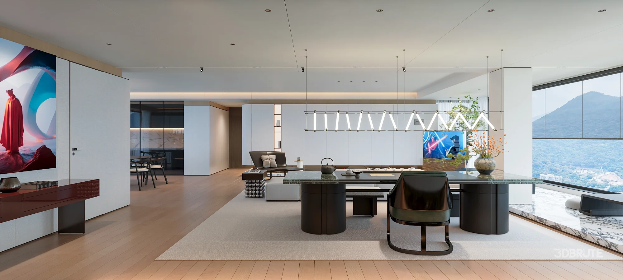 Modern living and dining room interior Image 1