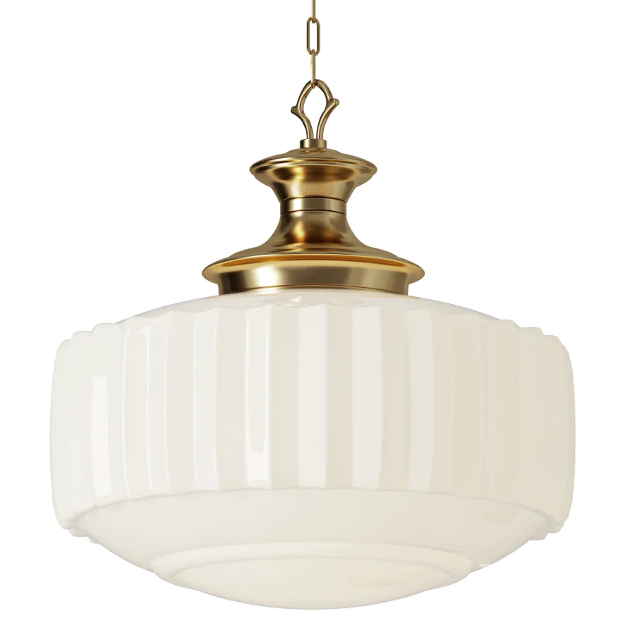 Vintage Brass Pleated Milk Glass Pendant Lamp Image 2