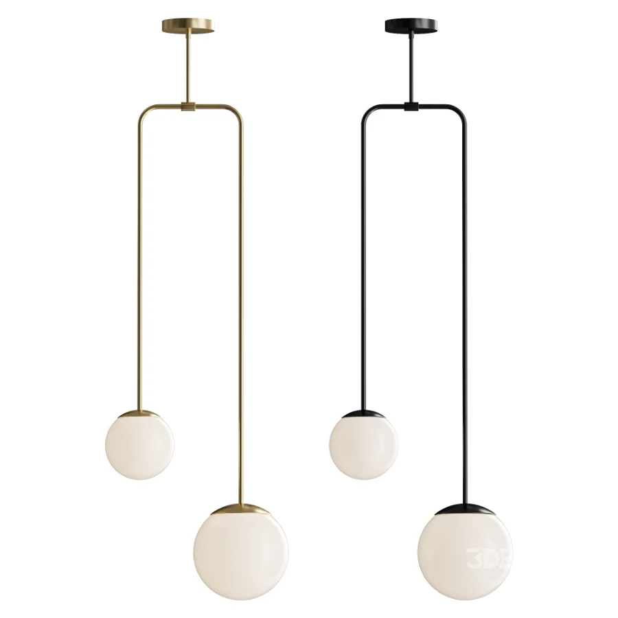 Modern brass chandelier with two shades Image 1