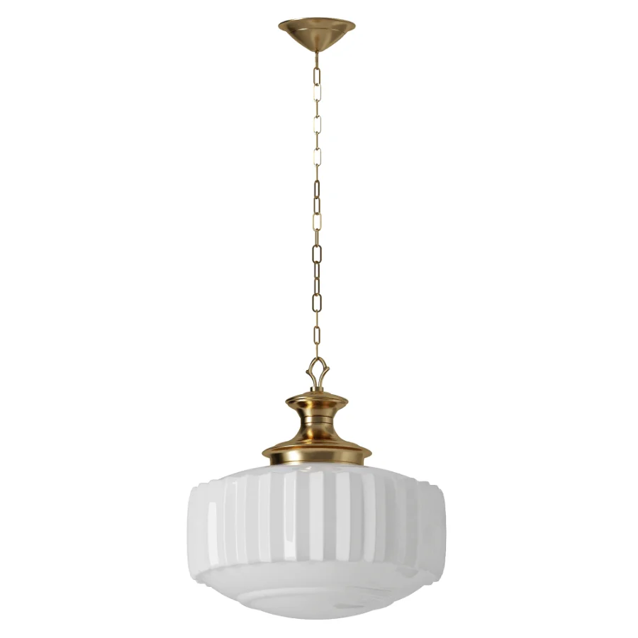 Vintage Brass Pleated Milk Glass Pendant Lamp Image 1