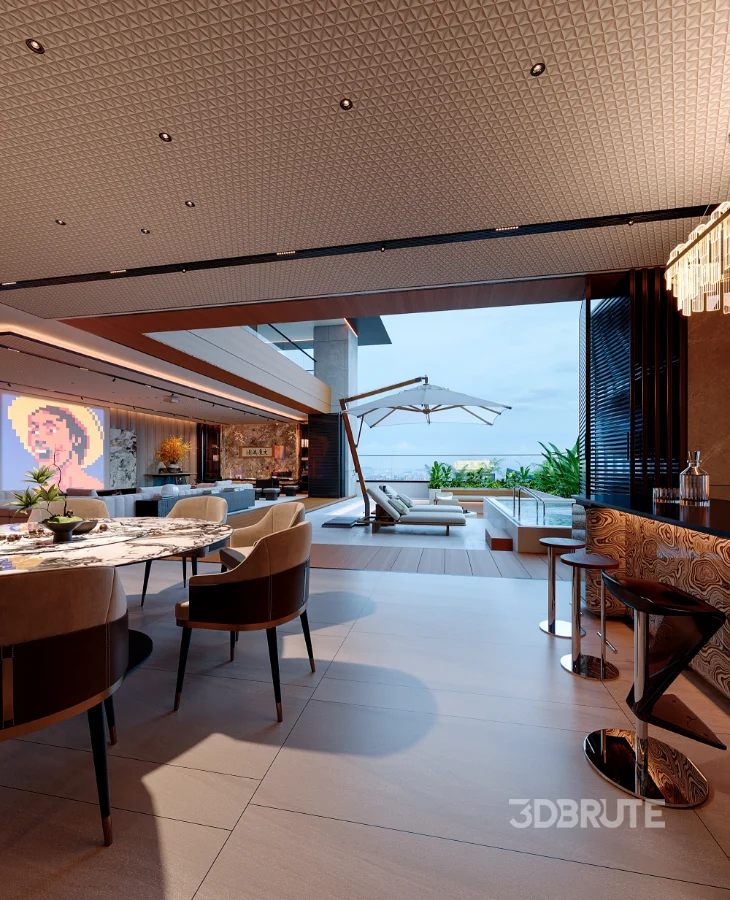 Modern scenic open balcony living room dining room Image 13