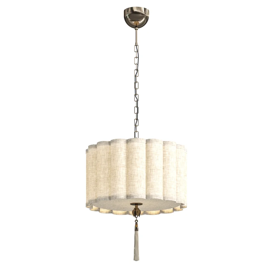 Chandelier with a fabric shade and a green tassel Green Tassel Image 1