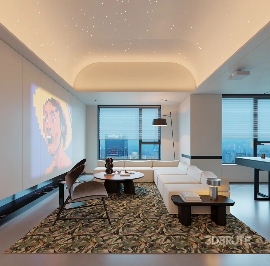 Modern living room and dining room interior scene Image 3