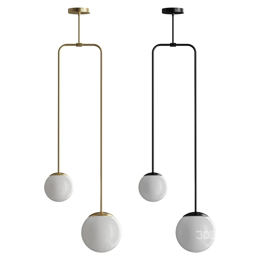 Modern brass chandelier with two shades Image 3