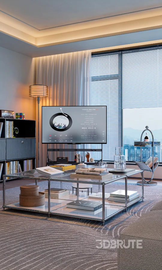 Modern living room and dining room interior scene Image 4