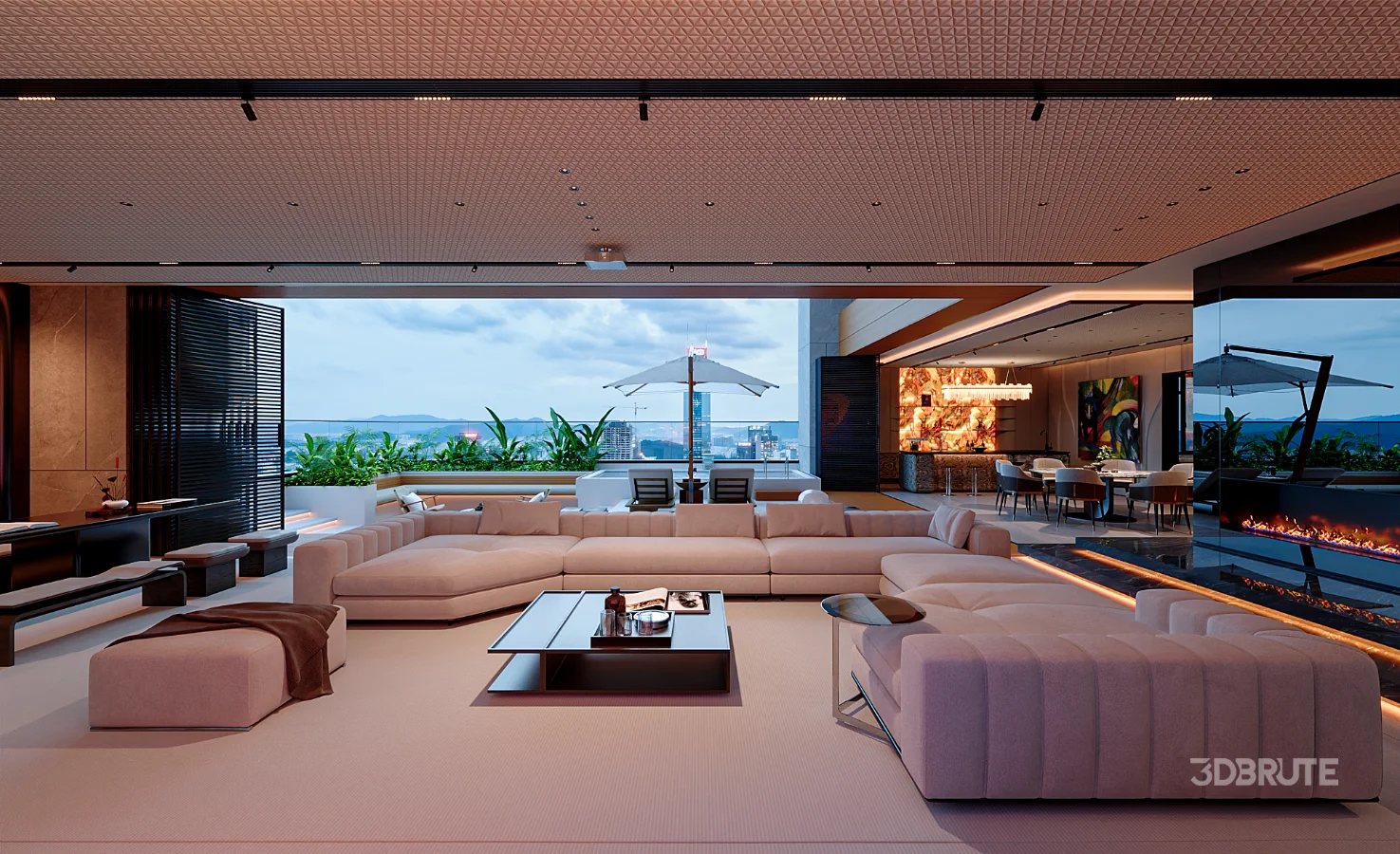 Modern scenic open balcony living room dining room Image 6