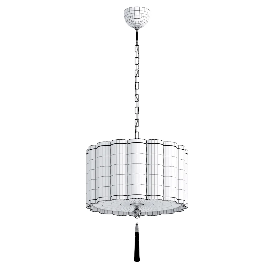Chandelier with a fabric shade and a green tassel Green Tassel Image 2