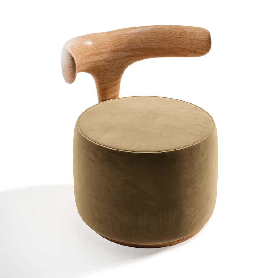 Modern Designer Wooden Armchair with Fabric Seat Image 2