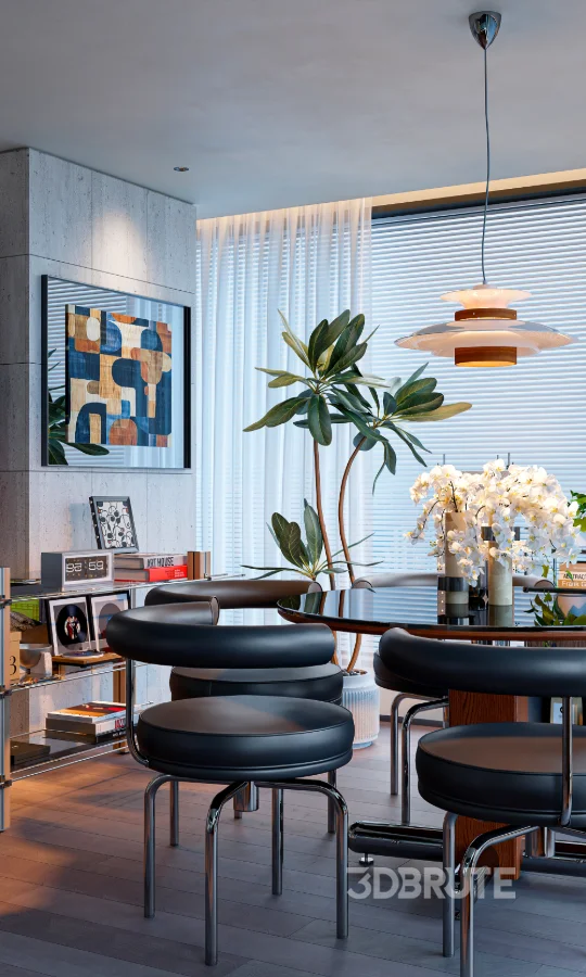 Modern living room and dining room interior scene Image 1