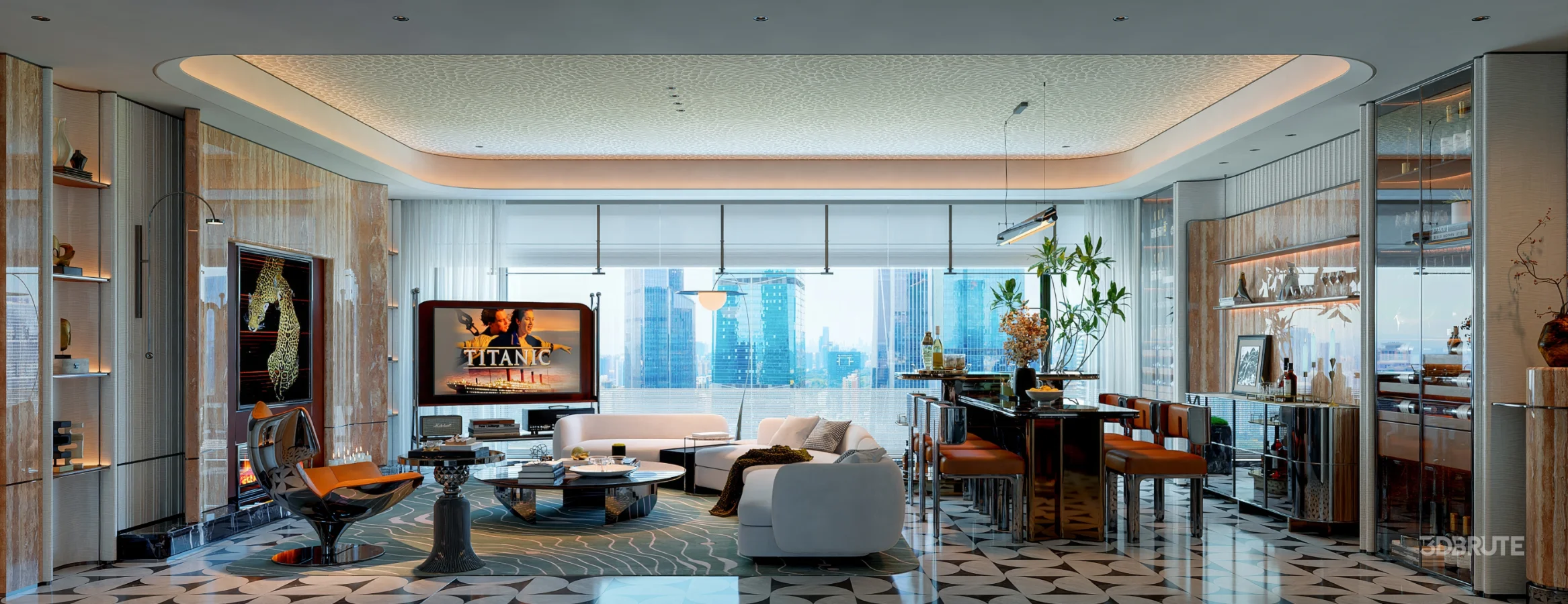 Modern luxury living and dining room Image 1