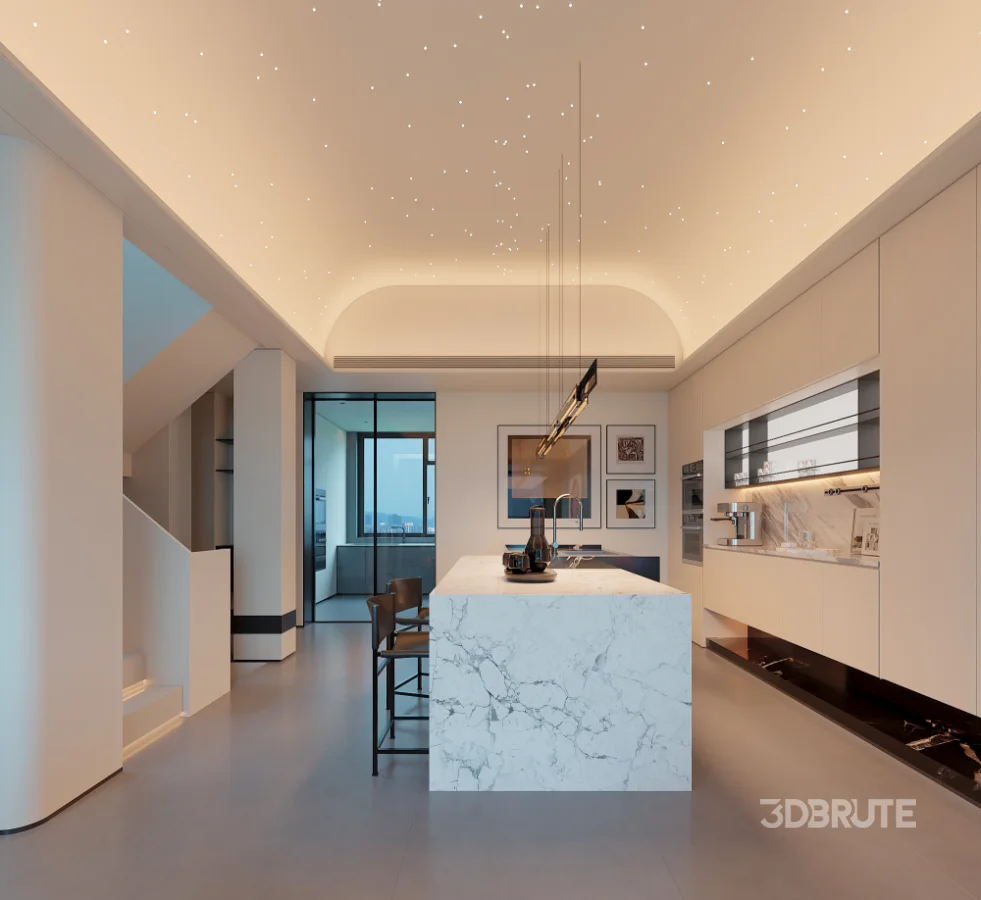 Modern living room and dining room interior scene Image 1