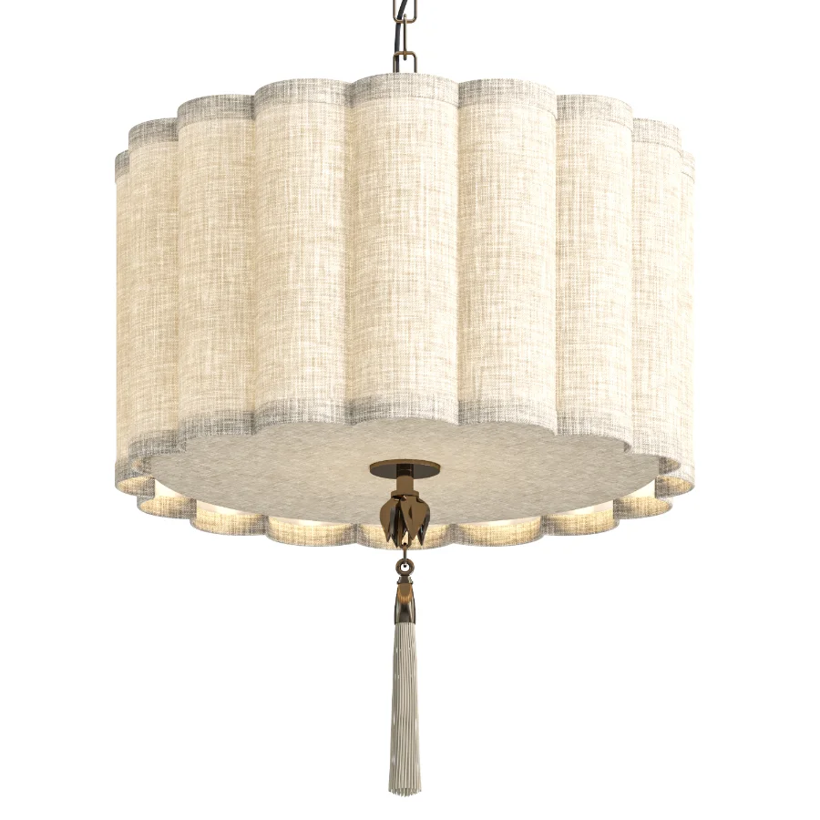Chandelier with a fabric shade and a green tassel Green Tassel Image 3