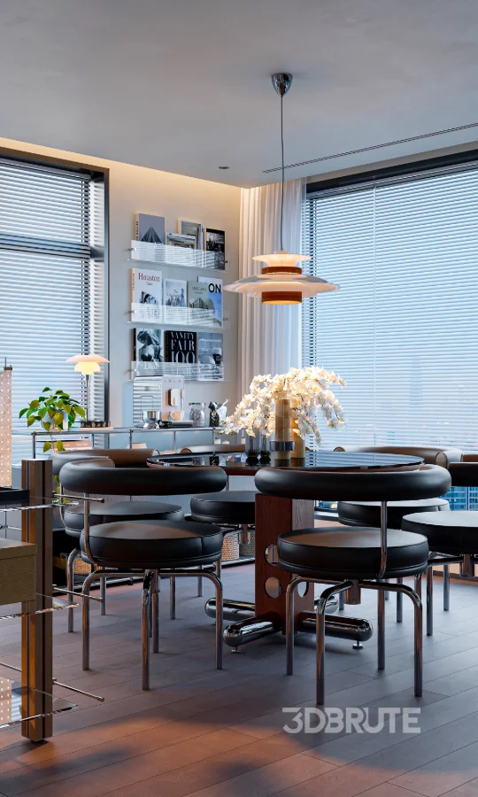 Modern living room and dining room interior scene Image 8