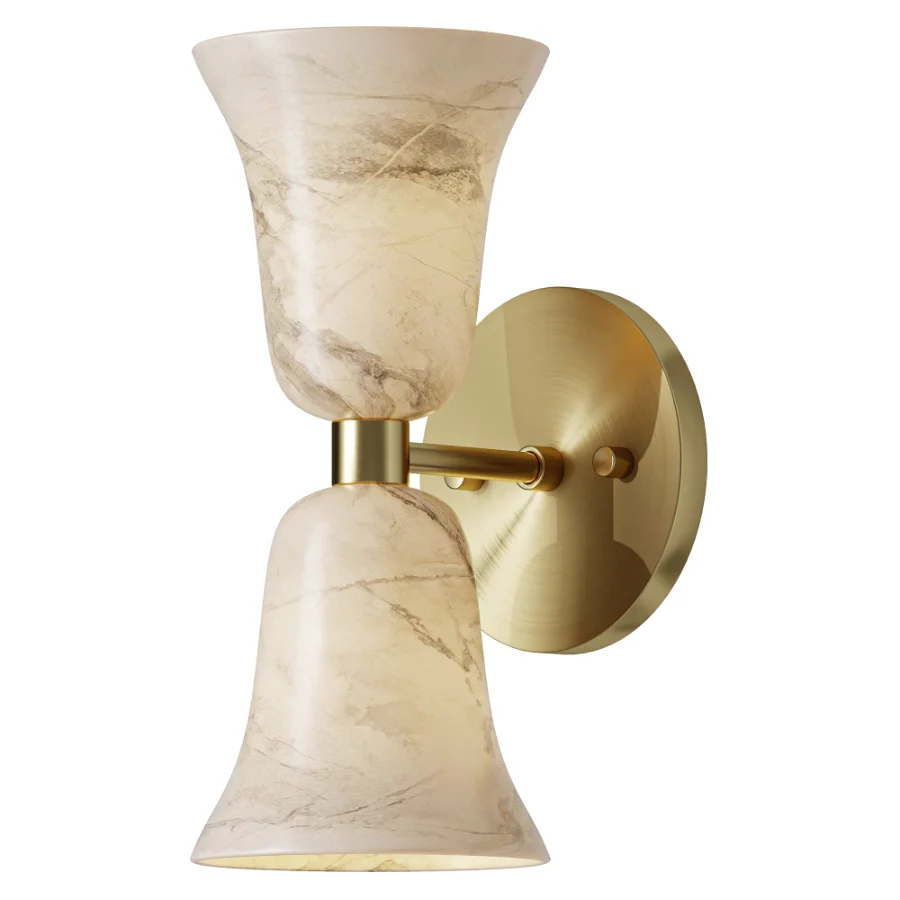 Brass Hourglass Sconce with Stone Shades Image 1