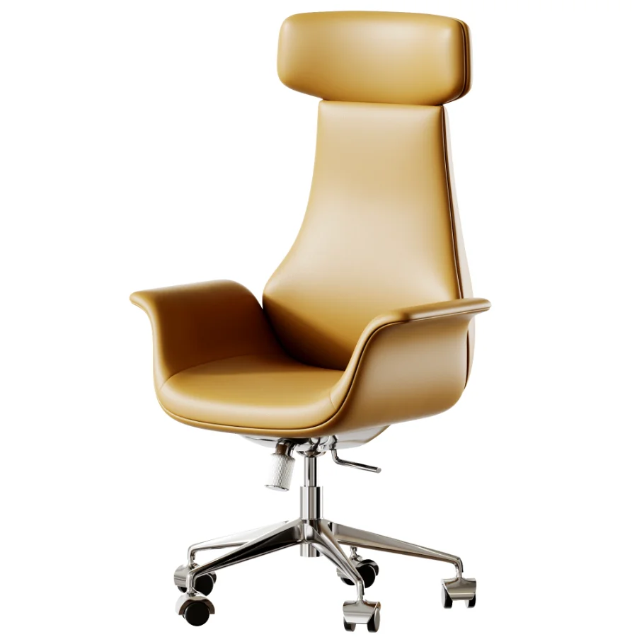 Height Brown Leather Office Chair Image 4