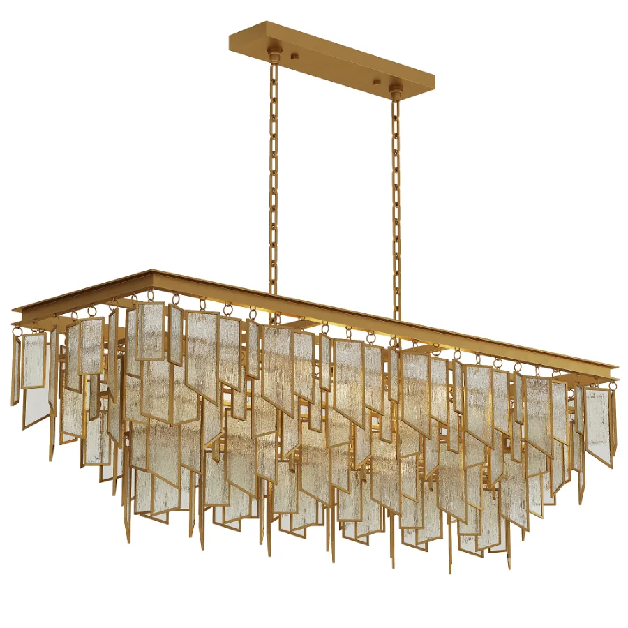 Matte Gold Glass Fringe Chandelier Image 1