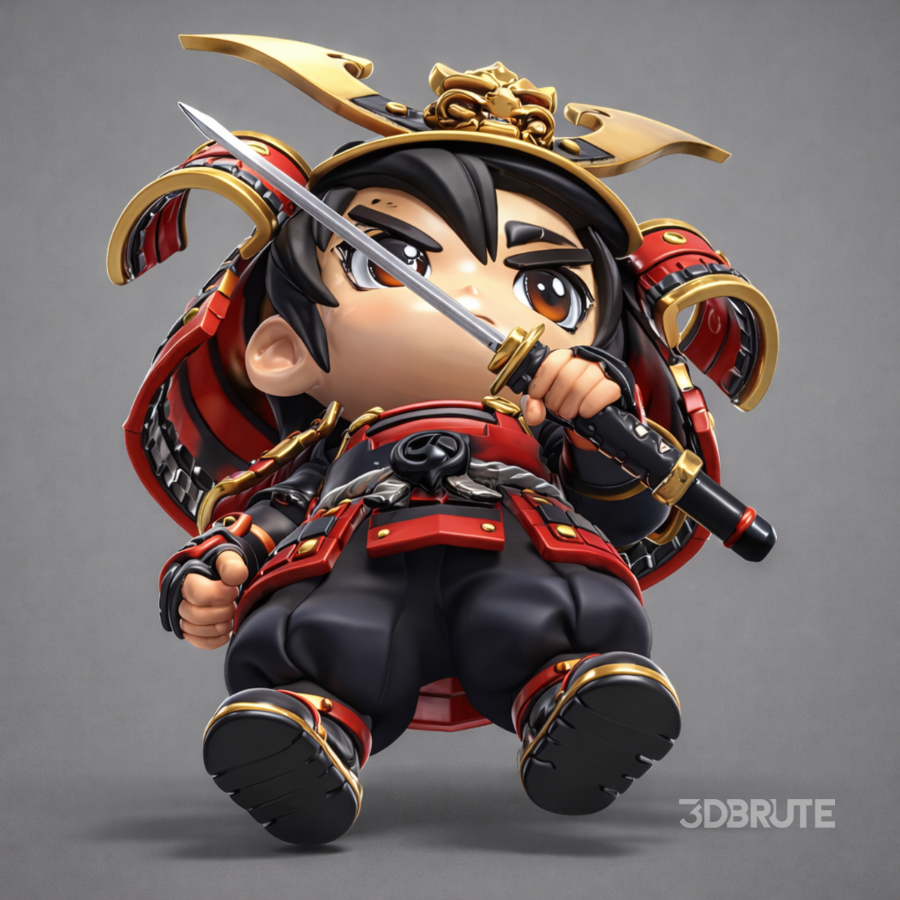 Chibi Samurai Warrior – Stylized Japanese Armor Image 7