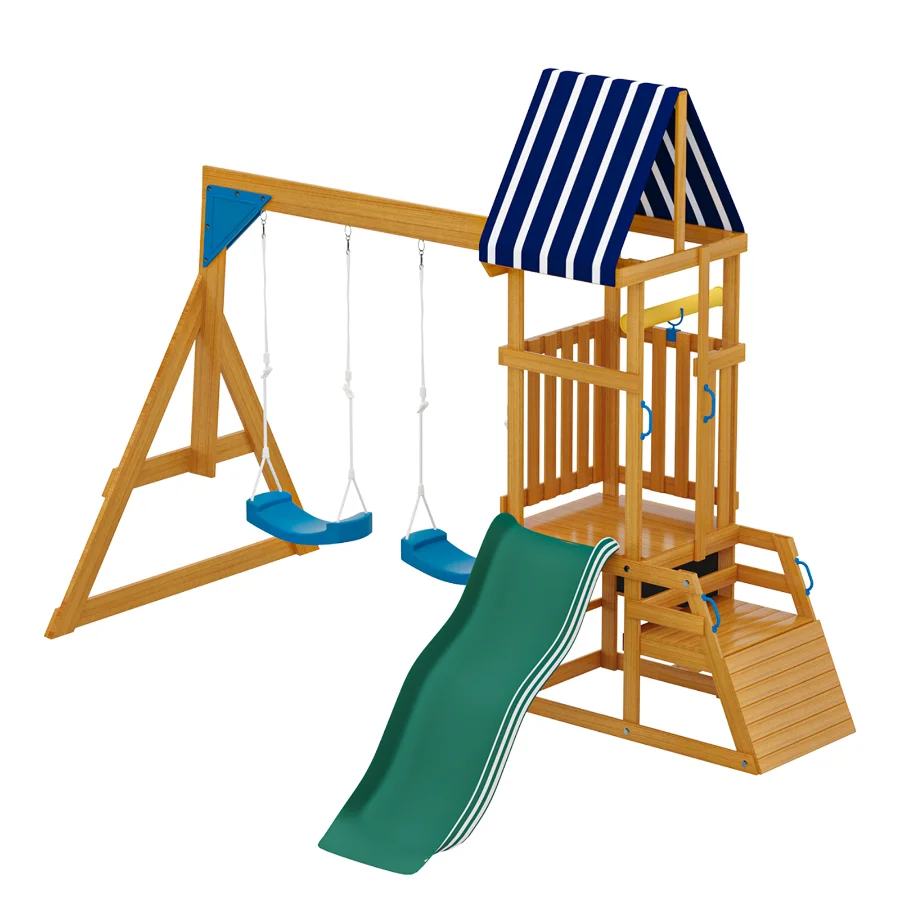 ROBUD Wooden Swing Set with Slide and 2 Swing Image 3