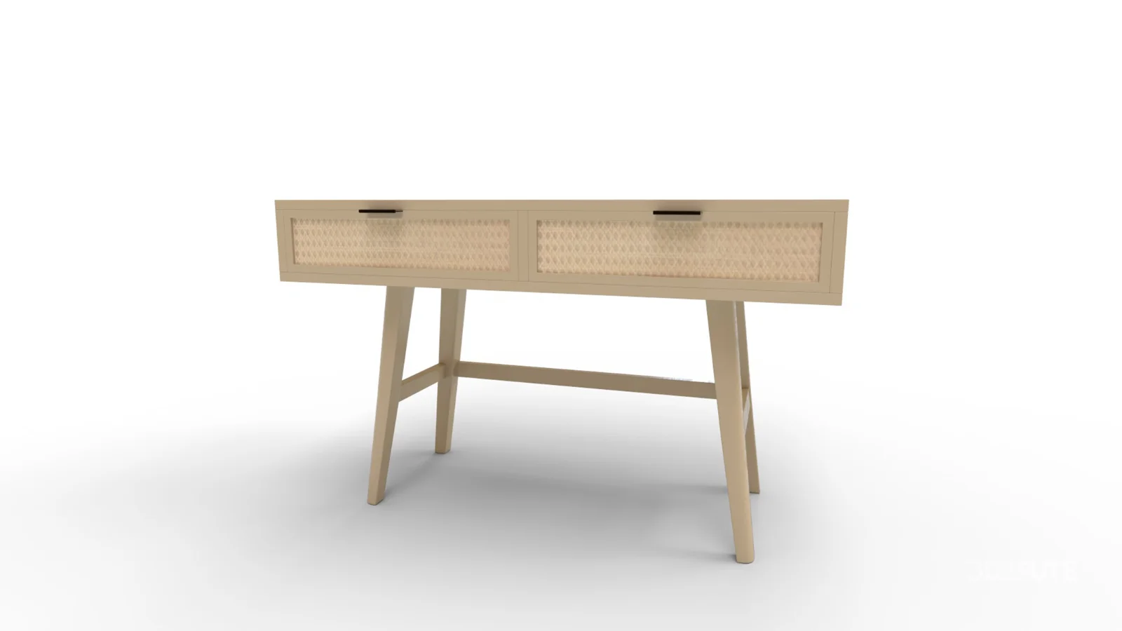 Two Drawer Cane Desk in Brown Wood Image 5