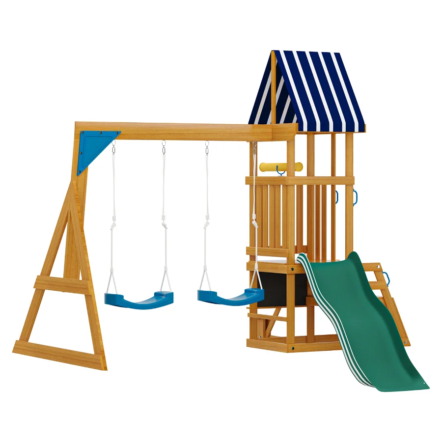 ROBUD Wooden Swing Set with Slide and 2 Swing Image 2