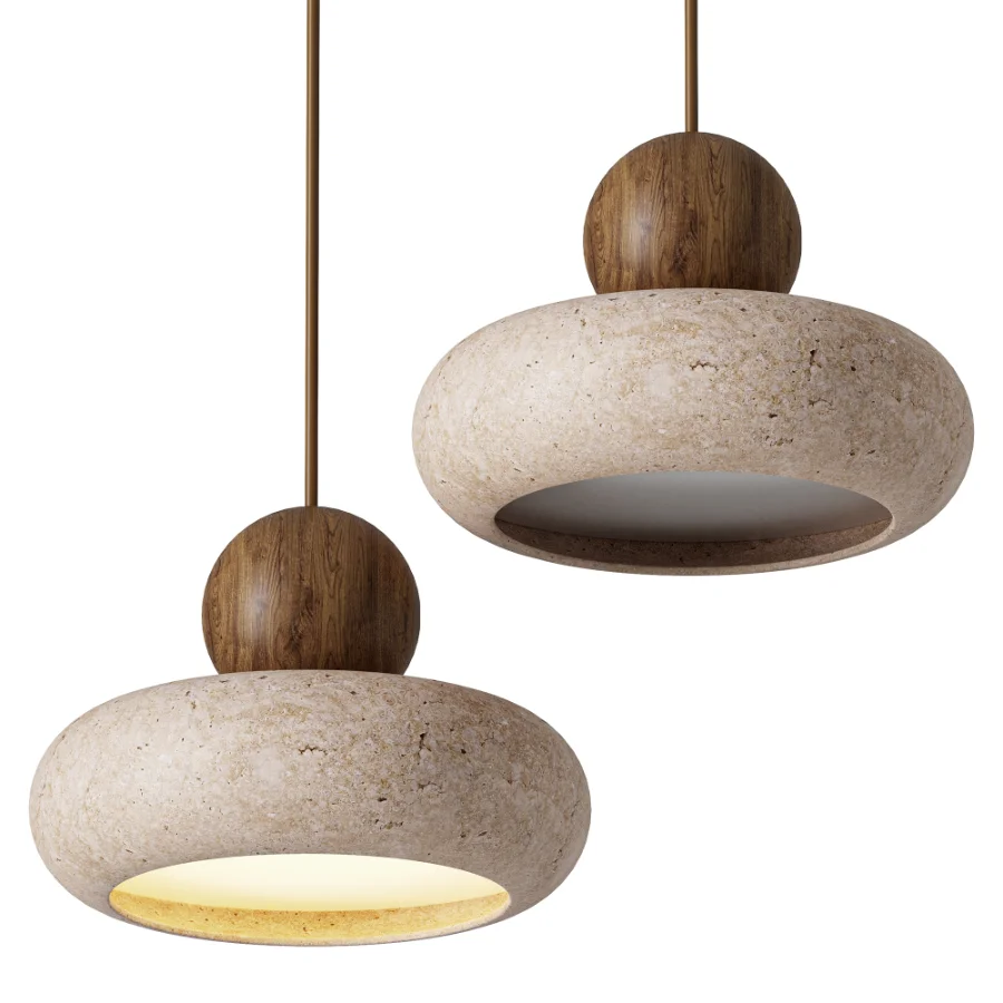 Retro Wabi Sabi Natural Stone Travertine Pendant Light Image 1